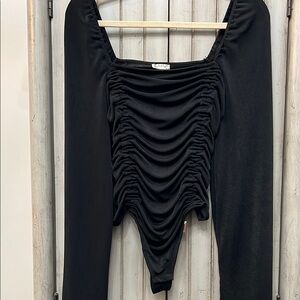 Free People Black Ruched Bodysuit